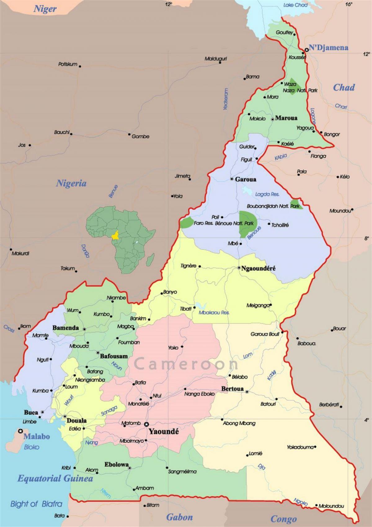 Cameroun carte avec les villes