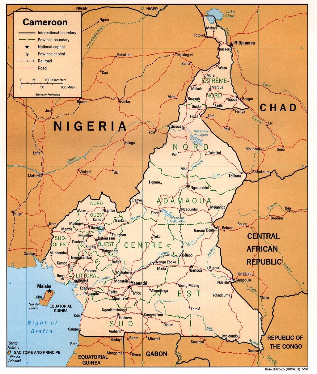 carte physique du Cameroun
