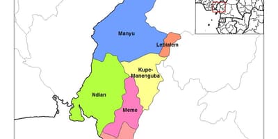 Carte de la région du sud-ouest cameroo